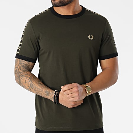 Fred Perry - Tee Shirt A Bandes Taped Ringer Vert Kaki