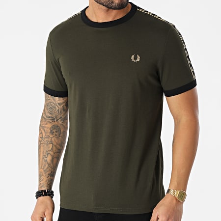 Fred Perry - Tee Shirt A Bandes Taped Ringer Vert Kaki