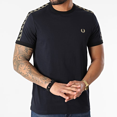 Fred Perry - Tee Shirt A Bandes Taped Ringer Bleu Marine