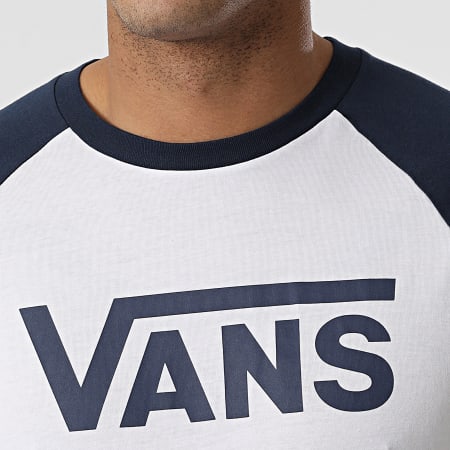 Vans - Tee Shirt Manches Longues Raglan Classic Blanc Bleu Marine