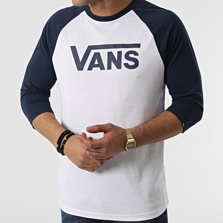 Vans - Maglietta classica Raglan a maniche lunghe Bianco Blu Navy