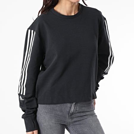 Adidas Sportswear - Felpa donna girocollo a righe HD1730 Nero