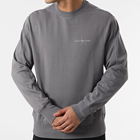 Calvin Klein - Sudadera de cuello redondo con logotipo de monograma 9699 Gris