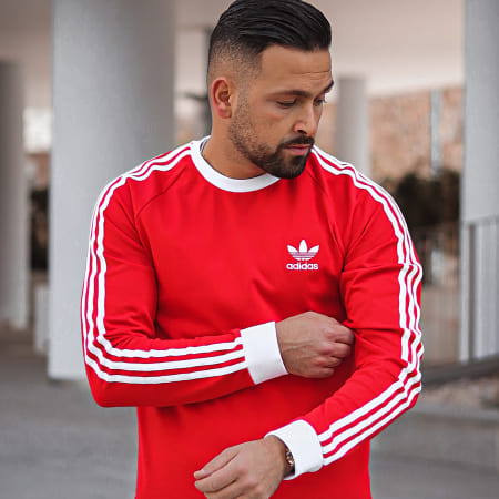 Adidas Originals - Tee Shirt Manches Longues A Bandes HE9532 Rouge