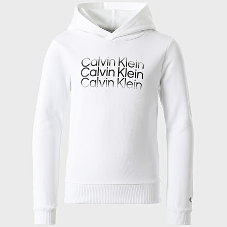 Calvin Klein - Sweat Capuche Enfant Institutional Cutoff Logo 1160 Blanc