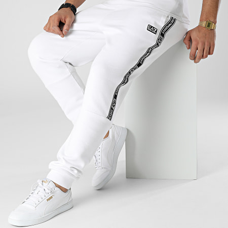 EA7 Emporio Armani Pantalon Jogging a Bandes 3LPP75-PJ07Z Blanc