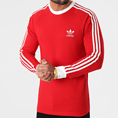 Adidas Originals - Camiseta Manga Larga Con Rayas HE9532 Roja