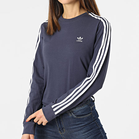 Adidas Sportswear - Tee Shirt Manches Longues Femme 3 Stripes H6877 Bleu Marine