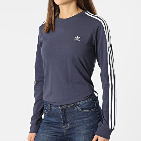 Adidas Sportswear - Tee Shirt Manches Longues Femme 3 Stripes H6877 Bleu Marine