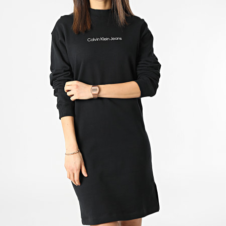 Calvin Klein - Vestido de sudadera con cuello redondo para mujer Shrunken Institutional 7696 Black