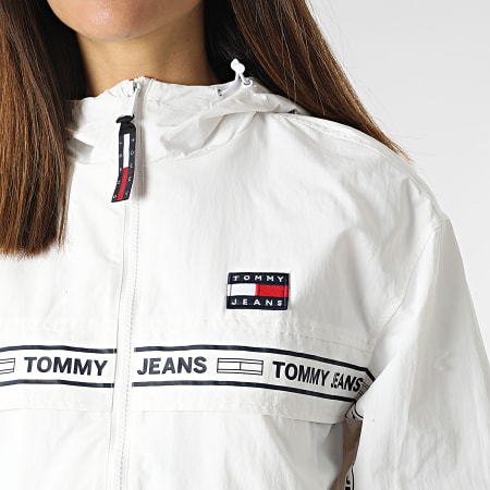 Tommy Jeans - Giacca a vento donna Tape 3015 bianca con cappuccio a righe