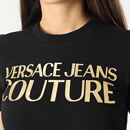 Versace Jeans Couture - Tee Shirt Femme Logo Thick Foil Noir Doré