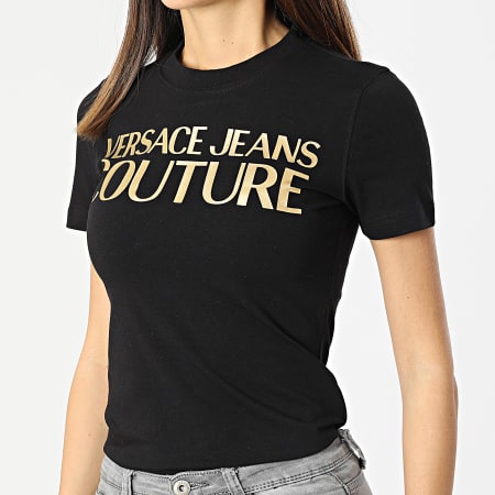 Versace Jeans Couture - Maglietta da donna con logo in lamina spessa nero oro