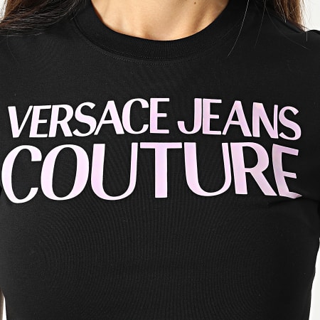 Versace Jeans Couture - Robe Tee Shirt Femme Logo Holo Noir Iridescent