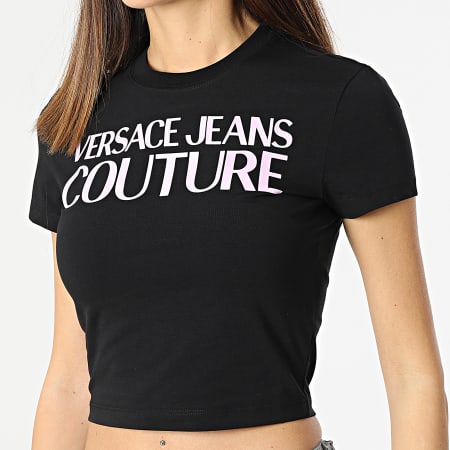Versace Jeans Couture - Vestido tipo camiseta de mujer con logo holográfico negro iridiscente