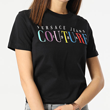 Versace Jeans Couture - Camiseta Mujer Logo Arcoíris Negra