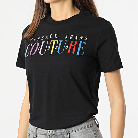 Versace Jeans Couture - Camiseta Mujer Logo Arcoíris Negra