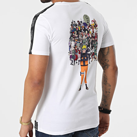 Naruto - Camiseta Con Rayas Personajes Espalda Blanca