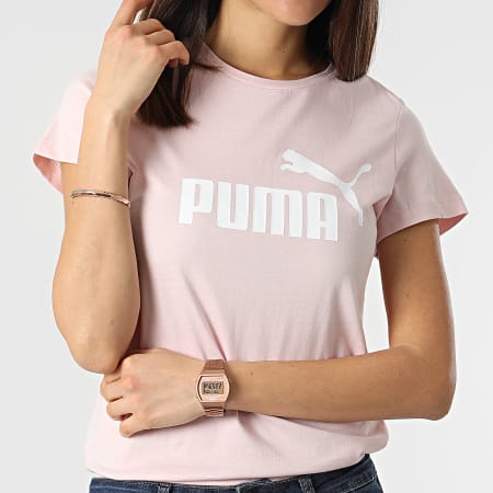 Puma - Tee Shirt Femme Essential Logo Rose