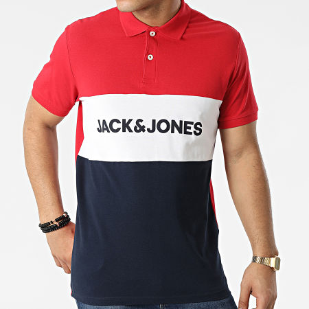 Jack And Jones - Polo Manches Courtes Logo Blocking Rouge Bleu Marine Blanc