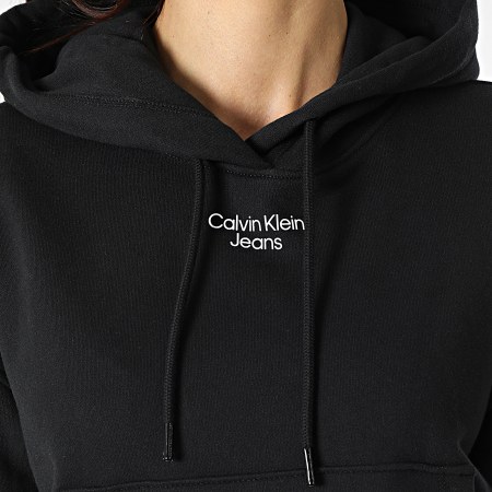 Calvin Klein - Felpa con cappuccio donna con logo impilato 8048 Nero