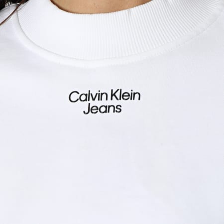 Calvin Klein - Sweat Crewneck Femme Crop Stacked Mock Neck 8174 Blanc