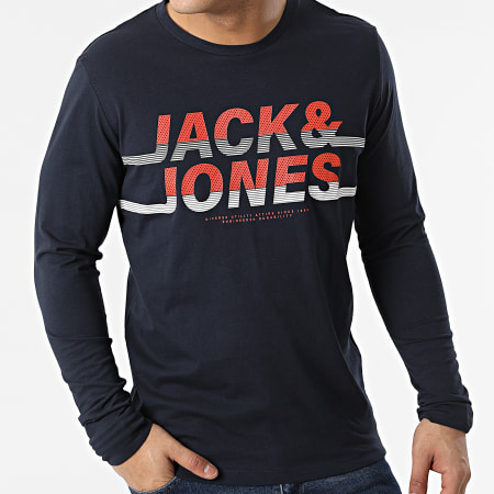 Jack And Jones - Tee Shirt A Manches Longues Charles Bleu Marine