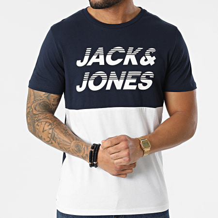 Jack And Jones - Tee Shirt Break Blanc Bleu Marine