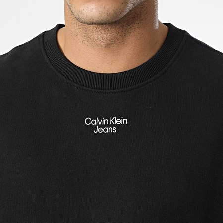 Calvin Klein - Felpa girocollo con logo impilato 0044 Nero