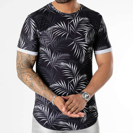 LBO - Tee Shirt Oversize Imprimé Avec Revers 2143 Tropical Noir