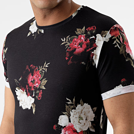 LBO - Tee Shirt Oversize Imprimé Avec Revers 2212 Floral Noir