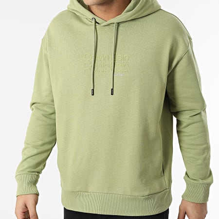 Calvin Klein - Flock 8929 Sudadera con capucha y triple logotipo Verde caqui claro