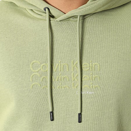 Calvin Klein - Flock 8929 Felpa con cappuccio con triplo logo Verde cachi chiaro