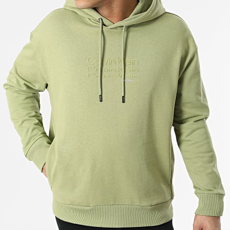 Calvin Klein - Flock 8929 Sudadera con capucha y triple logotipo Verde caqui claro