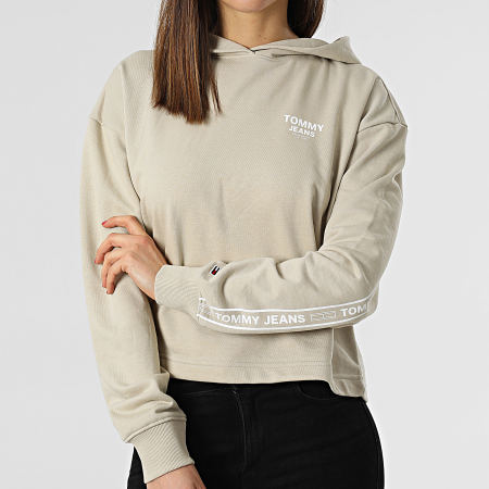 Tommy Jeans - Sudadera con capucha de mujer Crop Taping 2719 Beige