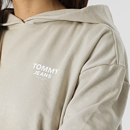 Tommy Jeans - Felpa con cappuccio donna Crop Taping 2719 Beige