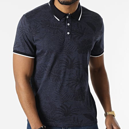 American People - Polo a manica corta Picto Navy Blue Floral