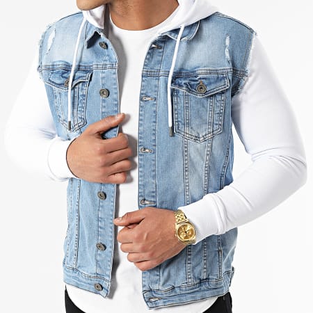 LBO - Giacca di jeans con cappuccio 2258 Blu Denim Bianco