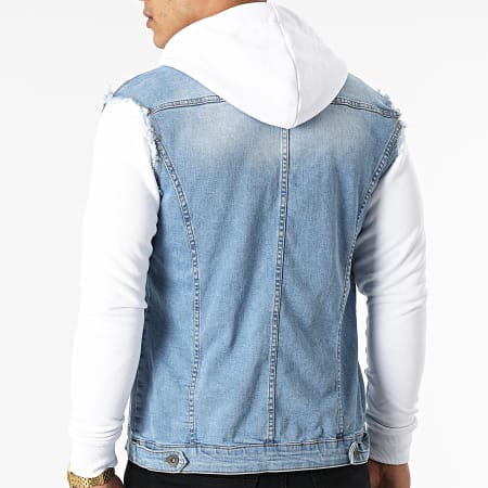 LBO - Giacca di jeans con cappuccio 2258 Blu Denim Bianco