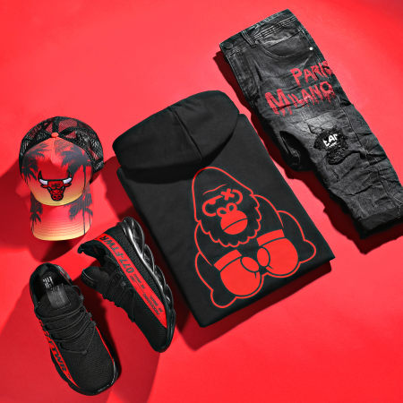 Sale Mome - Sweat Capuche Gorille Noir Rouge