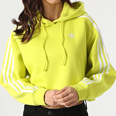 Adidas Originals - Sweat Capuche Femme Crop A Bandes HC7532 Vert Fluo