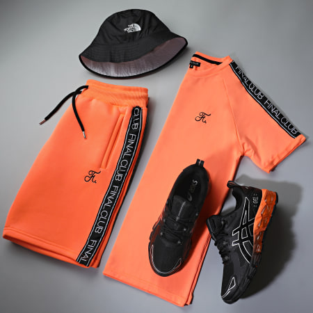 Final Club - 886 Pantalones cortos de jogging de banda premium naranja fluorescente