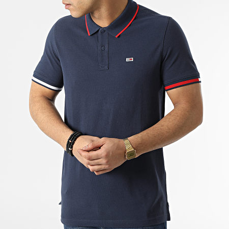 Tommy Jeans - Polo Manches Courtes Regular Flag Cuff 2963 Bleu Marine