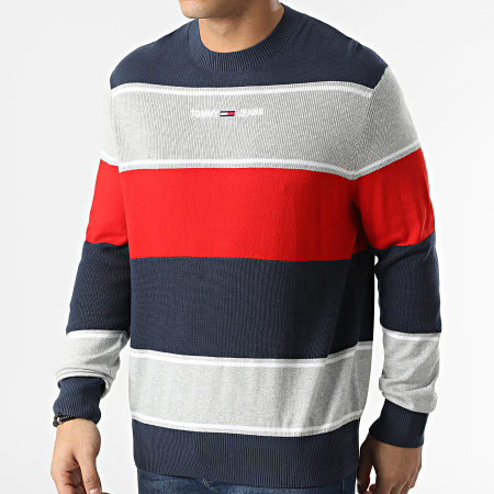 Tommy Jeans - Maglione lineare Tommy Stripe 3044 Navy Red Heather Grey