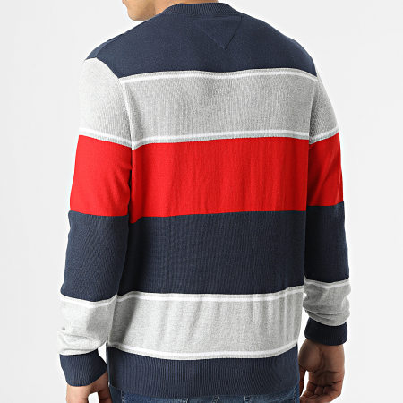 Tommy Jeans - Pull Linear Tommy Stripe 3044 Bleu Marine Rouge Gris Chiné