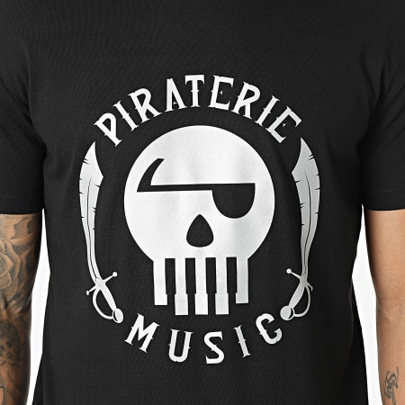 Piraterie Music - Tee Shirt Piraterie Music Noir Réfléchissant