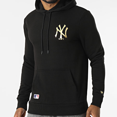 New Era - Sudadera con capucha MLB Logo Metallic Print New York Yankees Black Gold