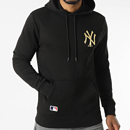 New Era - Sudadera con capucha MLB Logo Metallic Print New York Yankees Black Gold