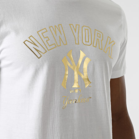 New Era - Maglietta Metallic Graphic Print New York Yankees Bianco Oro