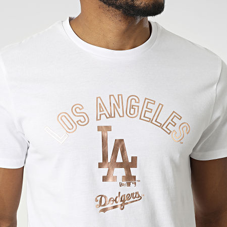 New Era - Tee Shirt Metallic Graphic Print Los Angeles Dodgers Blanc Doré